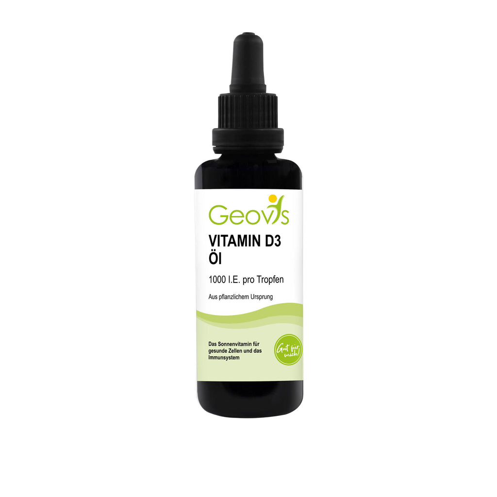 Geovis Produktbild: Vitamin D3 Öl 1000 Internationale Einheiten pro Tropfen aus pflanzlichem Ursprung für gesunde Zellen und Immunsystem