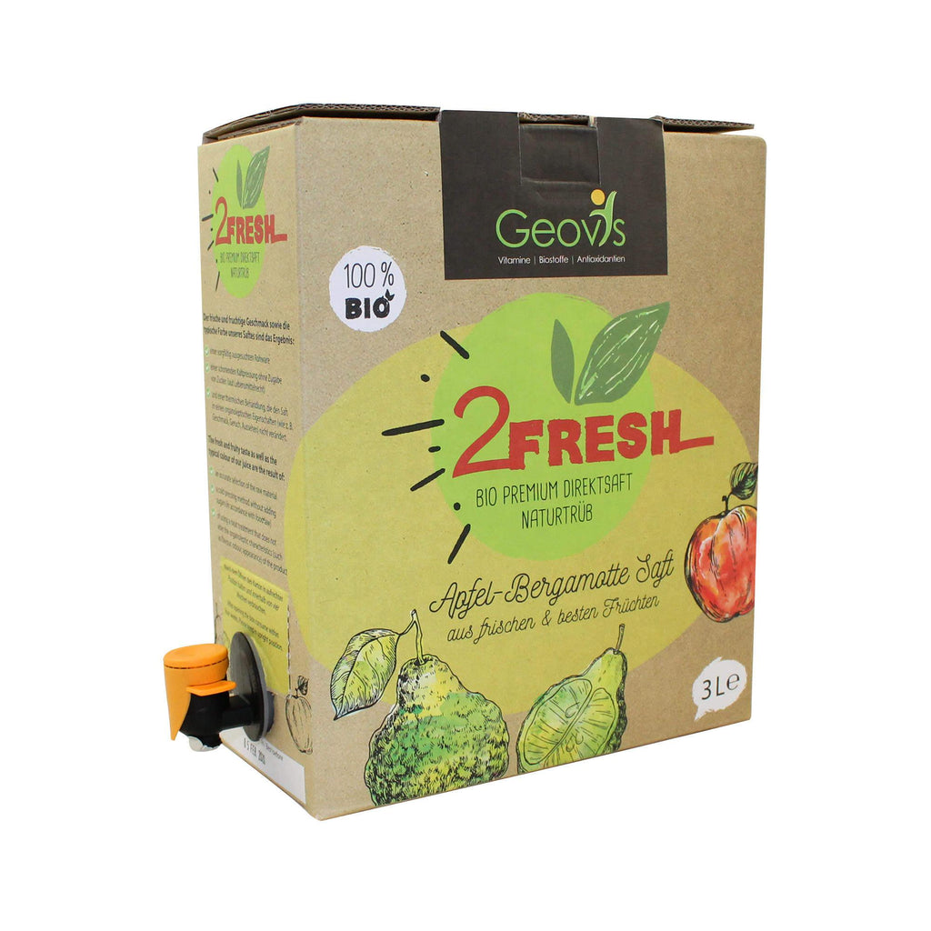 2 Fresh Bio Apfel-Bergamotte-Saft aus frischen und besten Früchten in praktischer 3-Liter Saftbox